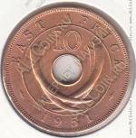 19-44 Восточная Африка 10 центов 1951г. КМ # 34 бронза 9,5гр. 