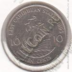 8-177 Восточные Карибы 10 центов 1995г. КМ # 13 медно-никелевая 2,59гр. 18,06мм