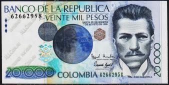 Колумбия 20.000 песо 7.8.1998г. P.448c - UNC - Колумбия 20.000 песо 7.8.1998г. P.448c - UNC
