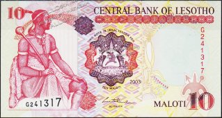 Банкнота Лесото 10 малоти 2003 года. P.15в - UNC - Банкнота Лесото 10 малоти 2003 года. P.15в - UNC