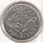 26-126 Бермуды 10 центов 1997г. KM# 46 медно-никелевая 17,8мм
