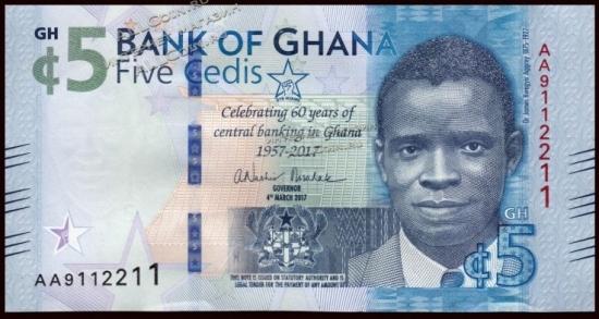Банкнота Гана 5 седи 2017 года. P.43 UNC  