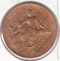 19-42 Франция 10 сентимов 1901г. КМ # 843 бронза 10,0гр. 30мм