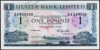 Банкнота Ирландия Северная 1 фунт 1976 года. P.325в(2) - UNC - Банкнота Ирландия Северная 1 фунт 1976 года. P.325в(2) - UNC