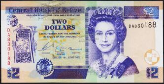 Банкнота Белиз 2 доллара 2003 года. Р.66a - UNC - Банкнота Белиз 2 доллара 2003 года. Р.66a - UNC