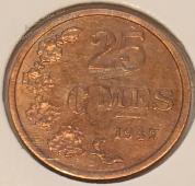 #14-63 Ликсинбург 25 центимо 1947г. Бронза. UNC. - #14-63 Ликсинбург 25 центимо 1947г. Бронза. UNC.