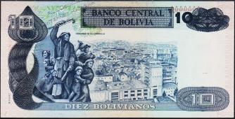 Банкнота Боливия 10 боливиано 1993 года. P.210 UNC  - Банкнота Боливия 10 боливиано 1993 года. P.210 UNC 