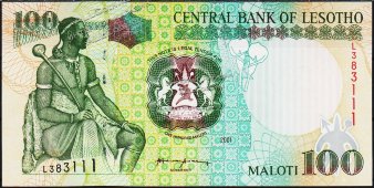 Банкнота Лесото 100 малоти 2001 года. P.19в - UNC - Банкнота Лесото 100 малоти 2001 года. P.19в - UNC