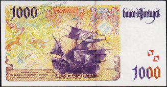 Банкнота Португалия 1000 эскудо 12.03.1998 года. P.188с(1-6) - UNC - Банкнота Португалия 1000 эскудо 12.03.1998 года. P.188с(1-6) - UNC
