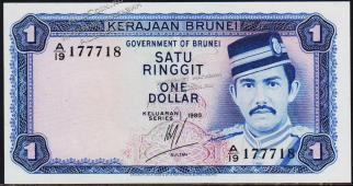 Бруней 1 доллар 1980г. P.6в(1) - UNС - Бруней 1 доллар 1980г. P.6в(1) - UNС