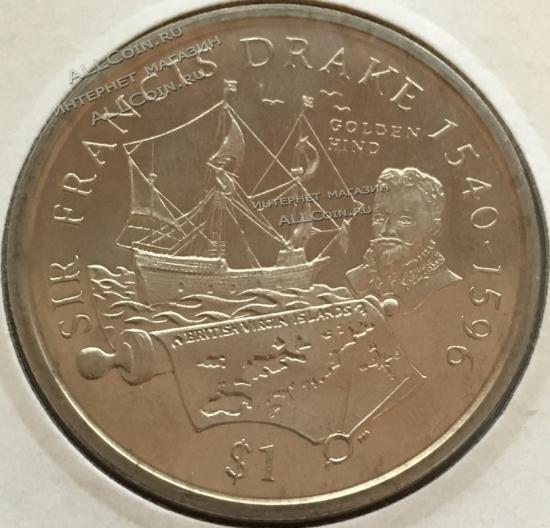 #109 Британские Виргинские острова 1 доллар 2004г. ( Ф.Дрейк)UNC 