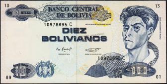 Банкнота Боливия 10 боливиано 1995 года. P.216 UNC  - Банкнота Боливия 10 боливиано 1995 года. P.216 UNC 