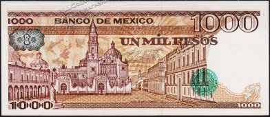 Банкнота Мексика 1000 песо 07.08.1984 года. P.80в - UNC "VE" - Банкнота Мексика 1000 песо 07.08.1984 года. P.80в - UNC "VE"