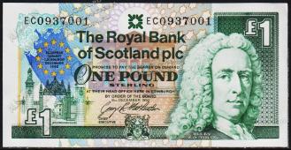 Банкнота Шотландия 1 фунт 1992 года. P.356 UNC  - Банкнота Шотландия 1 фунт 1992 года. P.356 UNC 