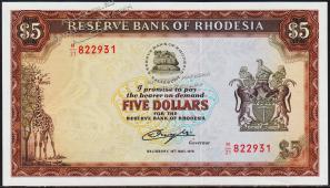 Родезия 5 долларов 15.05.1979г. Р.40а - UNC - Родезия 5 долларов 15.05.1979г. Р.40а - UNC