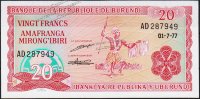 Банкнота Бурунди 20 франков 1977 года. P.27а(1) - UNC