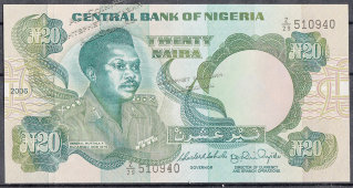 Банкнота Нигерия 20 найра 2006 год Р.26k UNC бумага серия z/29 - Банкнота Нигерия 20 найра 2006 год Р.26k UNC бумага серия z/29