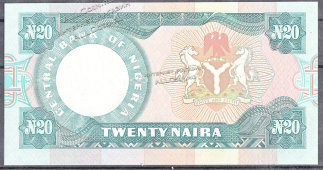 Банкнота Нигерия 20 найра 2006 год Р.26k UNC бумага серия z/29 - Банкнота Нигерия 20 найра 2006 год Р.26k UNC бумага серия z/29