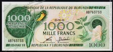 Бурунди 1000 франков 1991г. Р.31d(3) - UNC - Бурунди 1000 франков 1991г. Р.31d(3) - UNC