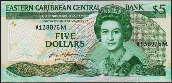 Восточные Карибы 5 долларов 1988-89г. P.22м - UNC - Восточные Карибы 5 долларов 1988-89г. P.22м - UNC