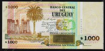 Банкнота Уругвай 1000 песо  2011 года. P.91d - UNC - Банкнота Уругвай 1000 песо  2011 года. P.91d - UNC