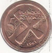 20-170 Катанга 5 франков 1961г. КМ # 2 бронза 6,54гр. 26,3мм