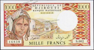 Банкнота Джибути 1000 франков 1981 года. P.37с - UNC - Банкнота Джибути 1000 франков 1981 года. P.37с - UNC