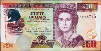 Банкнота Белиз 50 долларов 2016 года. P.70f - UNC - Банкнота Белиз 50 долларов 2016 года. P.70f - UNC