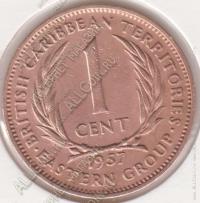19-113 Восточные Карибы 1 цент 1957г. KM# 2 бронза 5,64 гр