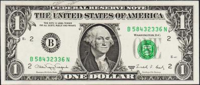 Банкнота США 1 доллар 1988A года Р.480в - UNC "B" B-N - Банкнота США 1 доллар 1988A года Р.480в - UNC "B" B-N