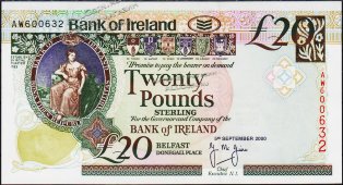 Банкнота Ирландия Северная 20 фунтов 2000 года. P.76d - UNC - Банкнота Ирландия Северная 20 фунтов 2000 года. P.76d - UNC