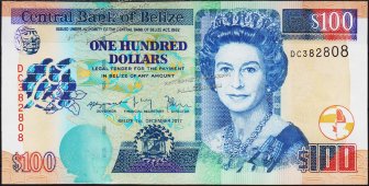 Банкнота Белиз 100 долларов 2017 года. P.71d - UNC - Банкнота Белиз 100 долларов 2017 года. P.71d - UNC