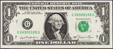 Банкнота США 1 доллар 1981 года. Р.468а - UNC "G" G-G - Банкнота США 1 доллар 1981 года. Р.468а - UNC "G" G-G