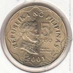 16-122 Филиппины 5 песо 2001г. КМ # 272 UNC никель-латунь 7,7гр 27мм