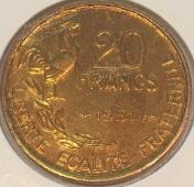 #H5-97  Франция 20 франков 1951г. XF+ . - #H5-97  Франция 20 франков 1951г. XF+ .