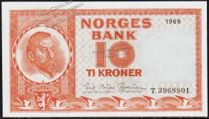 Норвегия 10 крон 1969г. P.31d(5) - UNC - Норвегия 10 крон 1969г. P.31d(5) - UNC