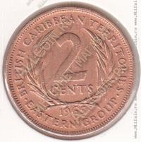 26-46 Восточные Карибы 2 цента 1965г. КМ # 3 бронза 9,55гр. 30,5мм.