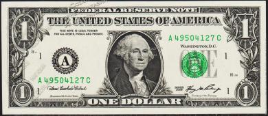 Банкнота США 1 доллар 2006 года. Р.523а - UNC "А" А-С - Банкнота США 1 доллар 2006 года. Р.523а - UNC "А" А-С