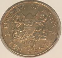 #H5-99 Кения 10 центов 1974г. UNC.