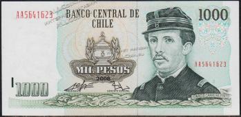 Банкнота Чили 1000 песо 2008 года. P.154g(3) - АUNC - Банкнота Чили 1000 песо 2008 года. P.154g(3) - АUNC