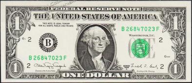Банкнота США 1 доллар 1988A года Р.480в - UNC "B" B-F - Банкнота США 1 доллар 1988A года Р.480в - UNC "B" B-F
