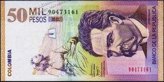 Банкнота Колумбия 50000 песо 05.09.2008 года. P.455l - UNC - Банкнота Колумбия 50000 песо 05.09.2008 года. P.455l - UNC