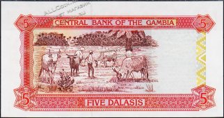 Банкнота Гамбия 5 даласи 2001 года. P.20а - UNC - Банкнота Гамбия 5 даласи 2001 года. P.20а - UNC