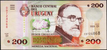 Банкнота Уругвай 200 песо  2009 года. P.89в - UNC - Банкнота Уругвай 200 песо  2009 года. P.89в - UNC