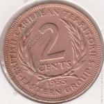 19-117 Восточные Карибы 2 цента 1955г. KM# 3 бронза 9,55гр 30,5мм