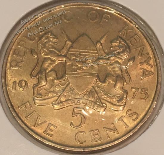 #H5-100 Кения 5 центов 1975г. UNC . 