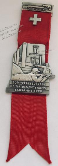 #203 Швейцария спорт Медаль Знаки.  Олимпийский музей в Лозанне. юбелейные стрельбы. 1999 год.