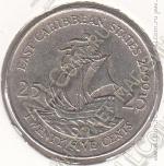 23-11 Восточные Карибы 25 центов 2000г. КМ # 14 медно-никелевая 6,48гр. 23,98мм