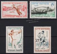 Франция 4 марки п/с 1958г. YVERT #1161-64 MNH OG** Спорт