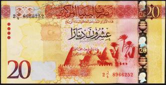 Банкнота Ливия 20 динар 2016 года. P.83 UNC - Банкнота Ливия 20 динар 2016 года. P.83 UNC